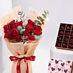 12 Red Roses Valentine Bouquet With Chocolate
